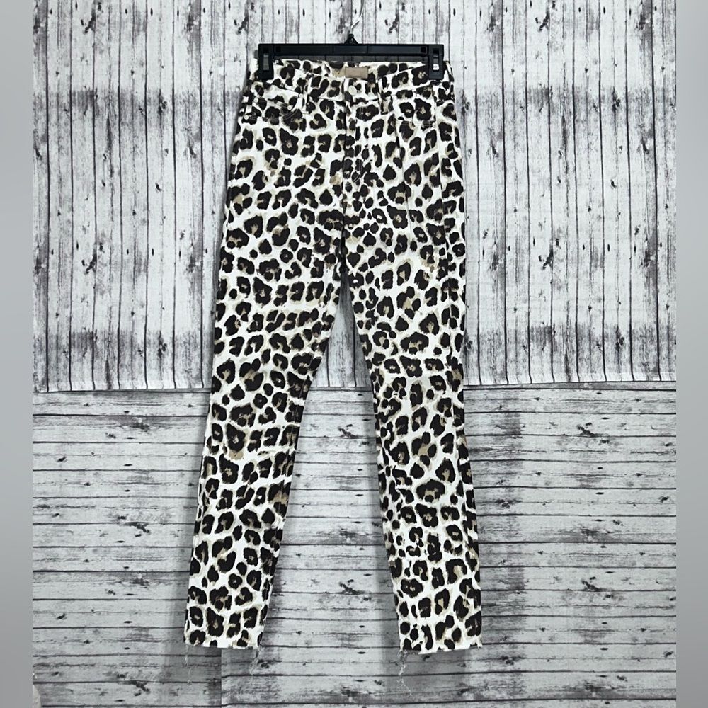MOTHER Denim High Waisted Looker Ankle Fray Jeans Touch Of The Tiger